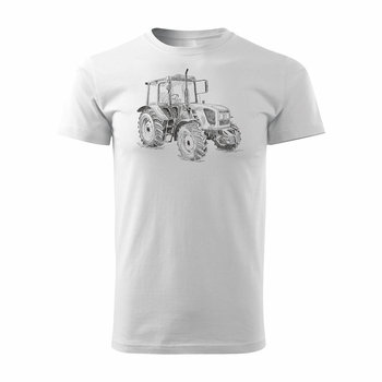 Koszulka z traktorem traktor dla rolnika John Deere Claas New Holland Fendt męska biała REGULAR-L