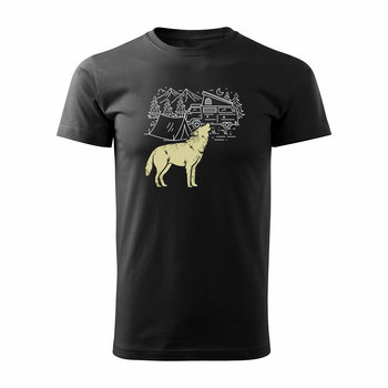 Koszulka z wilkiem camper camperem Bieszczady Tatry z górami męska czarna REGULAR-XXL