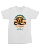 Koszulka ze śmiesznym psem To samo wpadło Humor Pies Czworonóg Biała XL