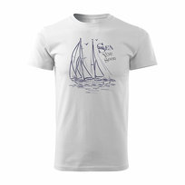 Koszulka żeglarska dla żeglarza z jachtem żaglówką męska biała REGULAR - XXL