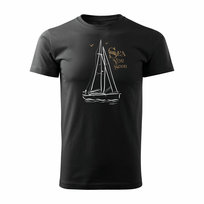 Koszulka żeglarska dla żeglarza z jachtem żaglówką męska czarna REGULAR - S