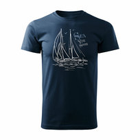 Koszulka żeglarska dla żeglarza z jachtem żaglówką męska granatowa REGULAR - S