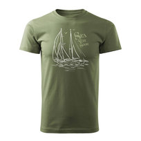 Koszulka żeglarska dla żeglarza z jachtem żaglówką męska khaki REGULAR - S