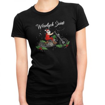 Koszulkowy, Damska koszulka, Mikołaj na motocyklu, Wesołych Świąt,  rozmiar M - Koszulkowy