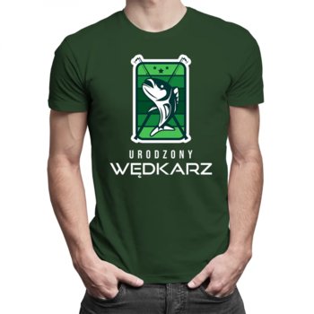 Koszulkowy, Męska koszulka na prezent dla wędkarza, Urodzony wędkarz, kolor zielony, rozmiar XL - Koszulkowy