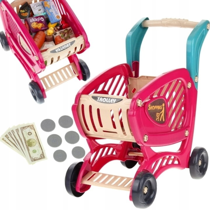 Zdjęcia - Zestaw do zabawy dla dzieci Koszyk Na Zakupy Duży Wózek Zakupowy Z Akcesoriami Produkty Pieniądze
