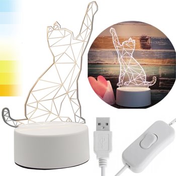 KOT KOTEK LAMPKA NOCNA LED 3D DEKORACYJNA OZDOBNA NA USB PRZEWÓD 3 TRYBY - Inny producent