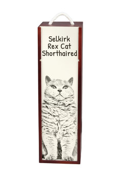 Kot Selkirk Rex krótkowłosy - pudełko na wino z kotem, pudełko na alkohol z grafiką, personalizowane pudełko na prezent marki Art-Dog - Art-Dog