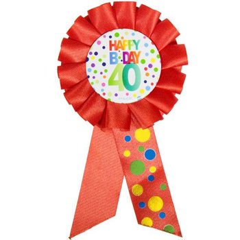 Kotylion, "40 Urodziny", Happy Bday, czerwony - Folat