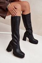 Kozaki Damskie Przed Kolano Na Zamek Obcas Słupek Czarne Selvia -39