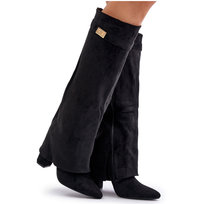 Kozaki Eko Zamszowe Obcas Słupek Na Zamek Ocieplane Wywinięta Cholewka Beżowe Evyra -39