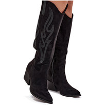 Kozaki Kowbojki Damskie Ze Zdobieniem Na Słupku Czarne Jovina -38