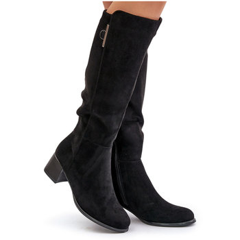 Kozaki Na Obcasie Z Eko Zamszu Przed Kolano Czarne Izanae-37 - Butosklep