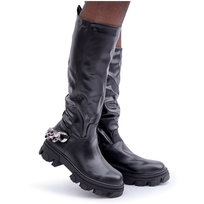 Kozaki Na Płaskim Obcasie Z Łańcuchem Czarne Nauricette-38