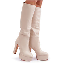 Kozaki Na Słupku I Platformie Z Eko Skóry Jasnobeżowe Felilorn-38