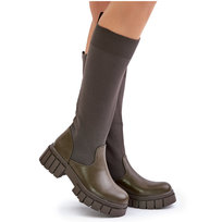 Kozaki Z Elastyczną Cholewką Na Płaskim Obcasie Ciemnozielone Mesidra-37