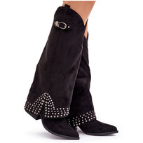 Kozaki Z Wywiniętą Cholewką Na Słupku Czarne Iveliri-40