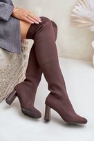 Kozaki Ze Skarpetkową Cholewką Za Kolano Na Słupku Brązowe Esanira -38