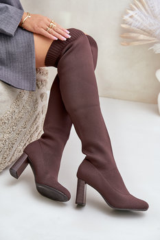 Kozaki Ze Skarpetkową Cholewką Za Kolano Na Słupku Brązowe Esanira -38 - Butosklep