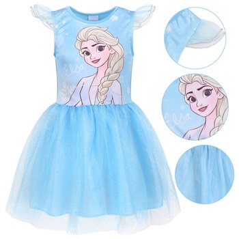 Kraina Lodu Elsa Niebieska sukienka z tiulem na krótki rękaw, sukienka dziewczęca 6-7 lat 116-122 cm - Disney