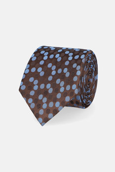 Krawat Ciemnobrązowy Jedwabny w Niebieskie Kropki - Inna marka
