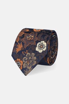 Krawat Granatowo-Brązowy w  Kwiaty - Inna marka