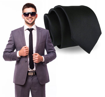 Krawat męski czarny klasyczny śledź Cavaldi - 4U CAVALDI