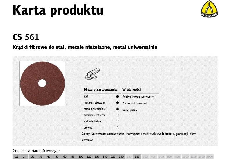 Krążek fibrowy KLINGSPOR, 125 mm, gr. 36, 25 szt