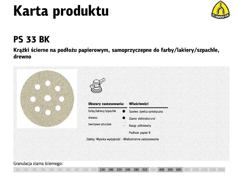 Krążek ścierny samoprzyczepny KLINGSPOR, 225 mm, 50 szt