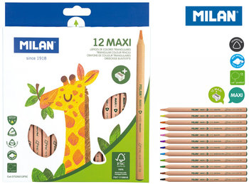 Kredki ołówkowe maxi natural, trójkątne, 12 kolorów - Milan