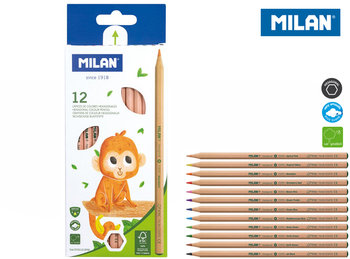 Kredki ołówkowe natural, sześciokątne, 12 kolorów - Milan