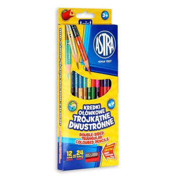 Kredki ołówkowe trójkątne dwustronne Astra 12 sztuk, 24 kolory - Astra