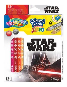 Kredki ołówkowe, trójkątne jumbo z temperówką, Colorino Kids, Star Wars, 13 kolorów - Colorino