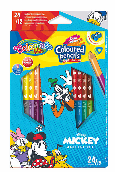 Zdjęcia - Rysowanie Colorino Kredki ołówkowe, trójkątne z temperówką,  Kids, Mickey, 24 kolory 