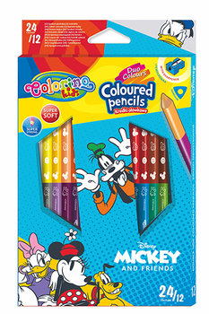 Kredki ołówkowe, trójkątne z temperówką, Colorino Kids, Mickey, 24 kolory - Colorino