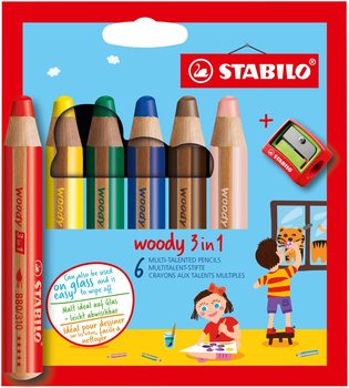 Kredki Stabilo Woody 3w1, grube, 6 sztuk + temperówka - Stabilo