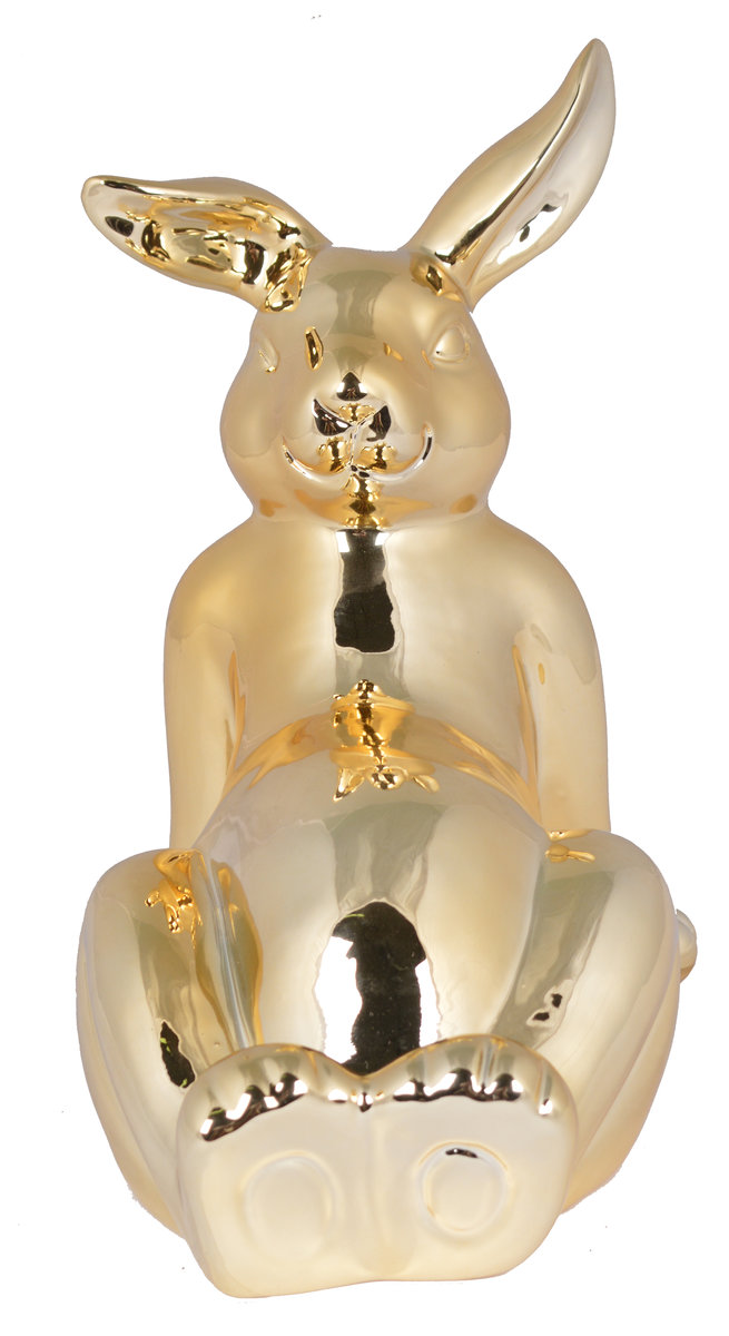 Zdjęcia - Figurka / świecznik Królik leżący ceramiczny duży, złoty, 15x20x23 cm