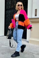 Krótki kardigan oversize - fuksja/pomarańczowy One size