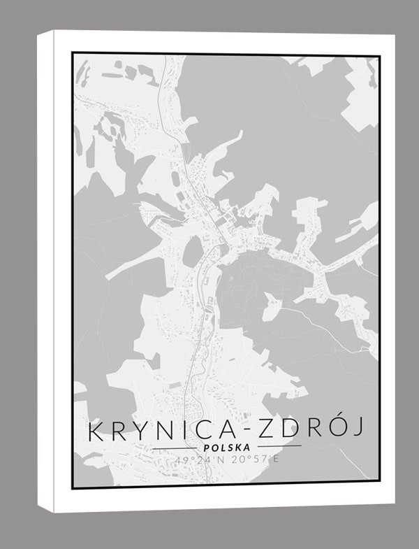 Krynica Zdrój Mapa Czarno Biała - Obraz Na Płótnie 40x50 Cm - Inny ...