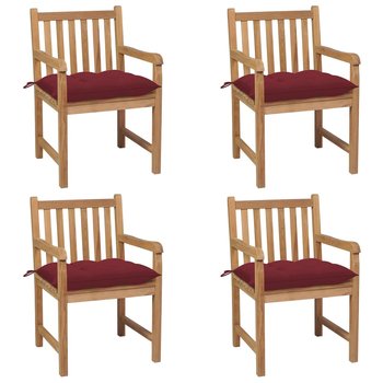 Krzesełka ogrodowe tekowe z poduszkami, winna czer - Zakito