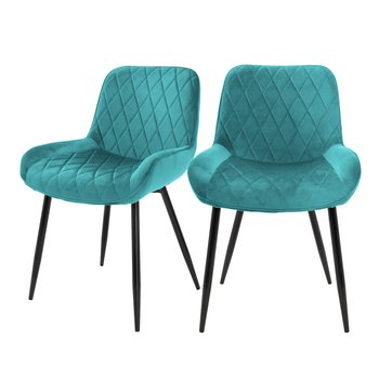 Krzesła do jadalni z oparciem i podłokietnikami Zestaw 2 turkusowych aksamitnych obić z metalowymi nogami ML Design - ML-DESIGN