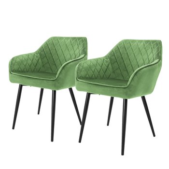 Krzesła do jadalni z oparciem i podłokietnikami Zestaw 2 zielonych aksamitnych obić z metalowymi nogami ML Design - ML-DESIGN