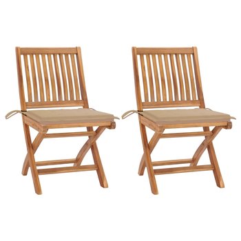 Krzesła ogrodowe, 2 szt., beżowe poduszki, lite drewno tekowe - vidaXL