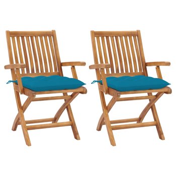 Krzesła ogrodowe, 2 szt., błękitne poduszki, drewno tekowe - vidaXL