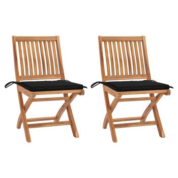 Krzesła ogrodowe, 2 szt., czarne poduszki, lite drewno tekowe - vidaXL