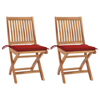 Krzesła ogrodowe, 2 szt., czerwone poduszki, lite drewno tekowe - vidaXL