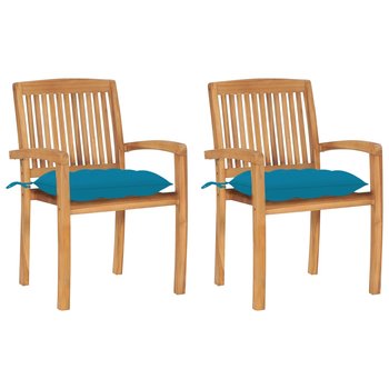 Krzesła ogrodowe, 2 szt., jasnoniebieskie poduszki, tekowe - vidaXL