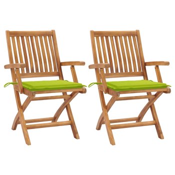 Krzesła ogrodowe, 2 szt., jasnozielone poduszki, drewno tekowe - vidaXL