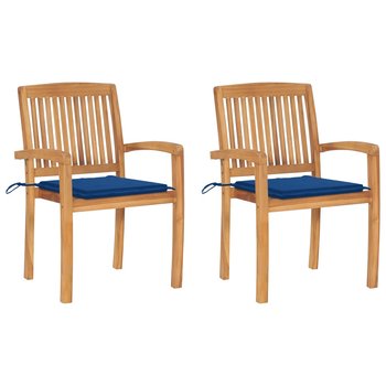 Krzesła ogrodowe, 2 szt., kobaltowe poduszki, drewno tekowe - vidaXL