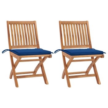 Krzesła ogrodowe, 2 szt., kobaltowe poduszki, drewno tekowe - vidaXL